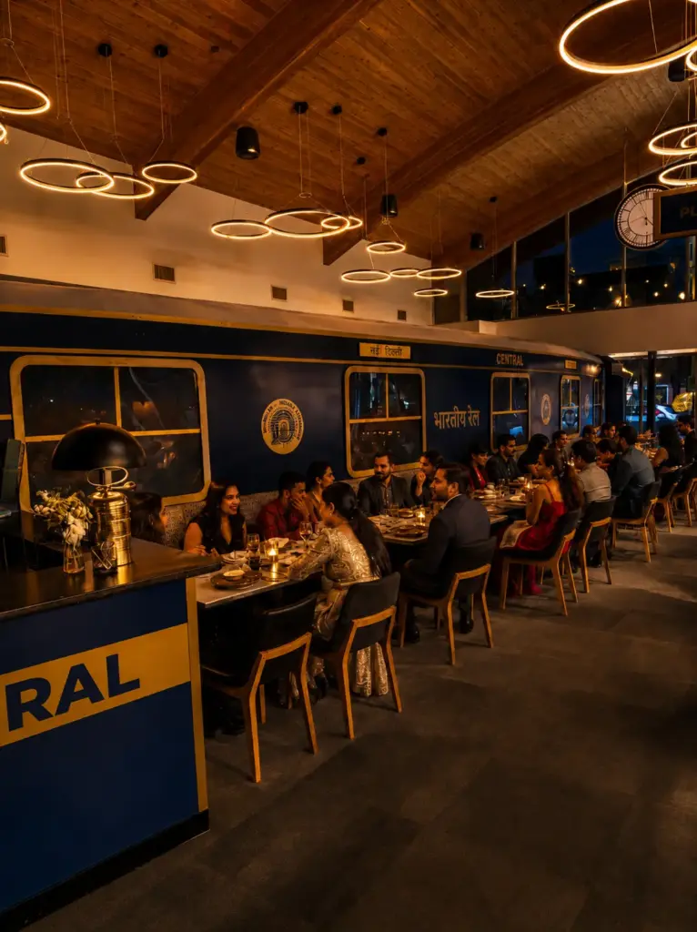 Evening private event with guests dining inside Central by Saffron Valley Indian restaurant.