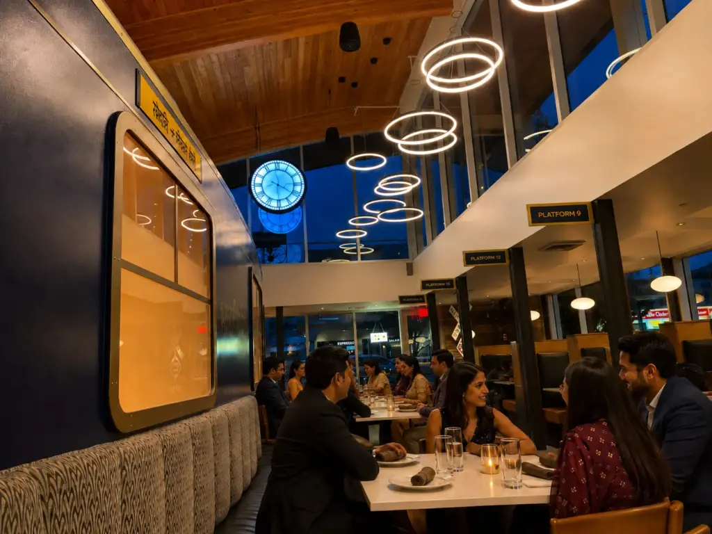 Guests enjoying a private dining event inside Central by Saffron Valley Indian restaurant in Salt Lake City.