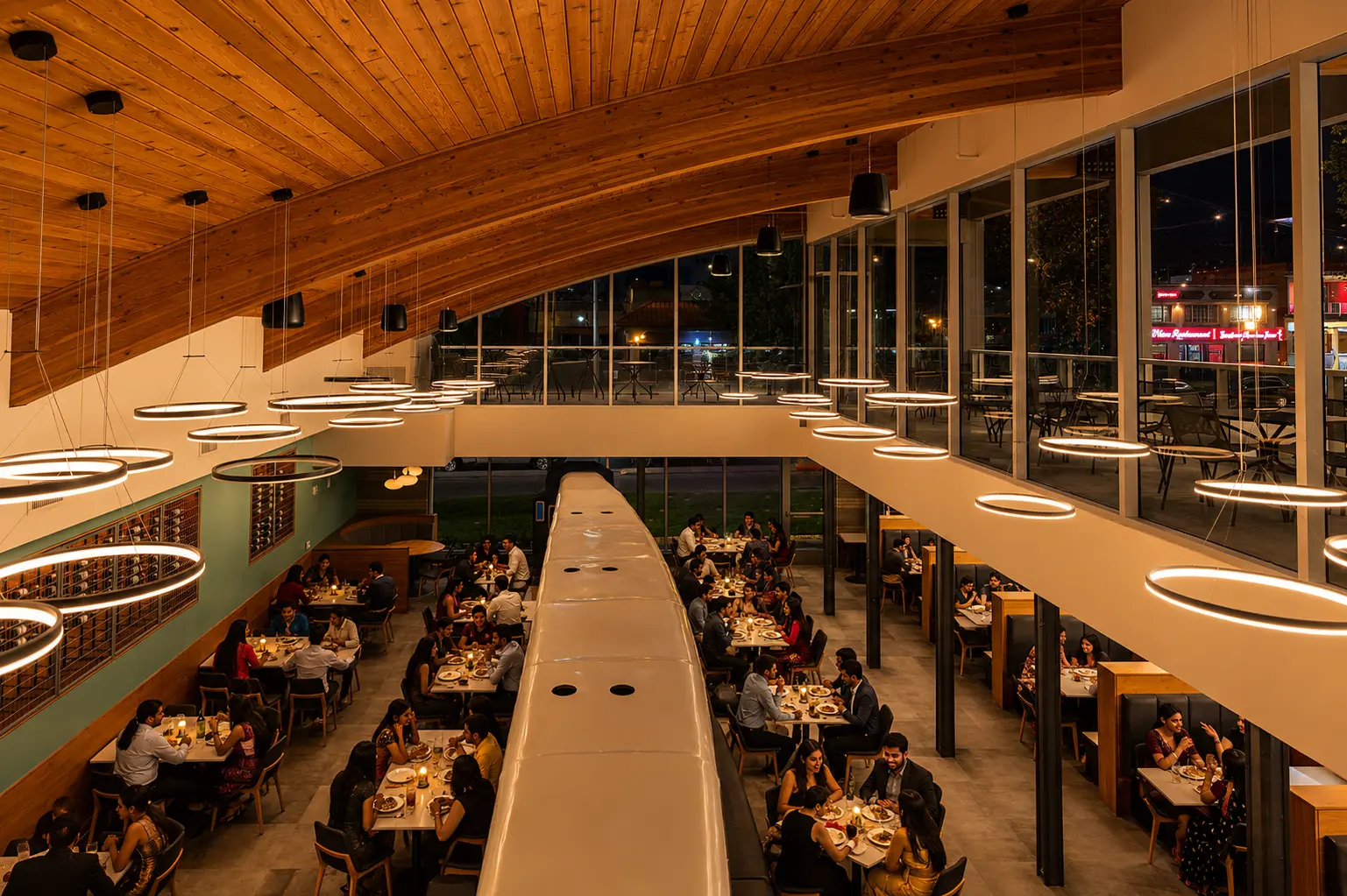 Guests enjoying a private evening event inside Central by Saffron Valley Indian restaurant in Salt Lake City.